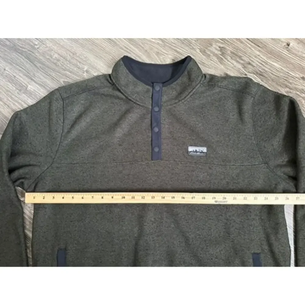 Eddie Bauer Sweater Mens XXL Gray Blue Fleece 1/4 Snap Pullover Lined Pockets
